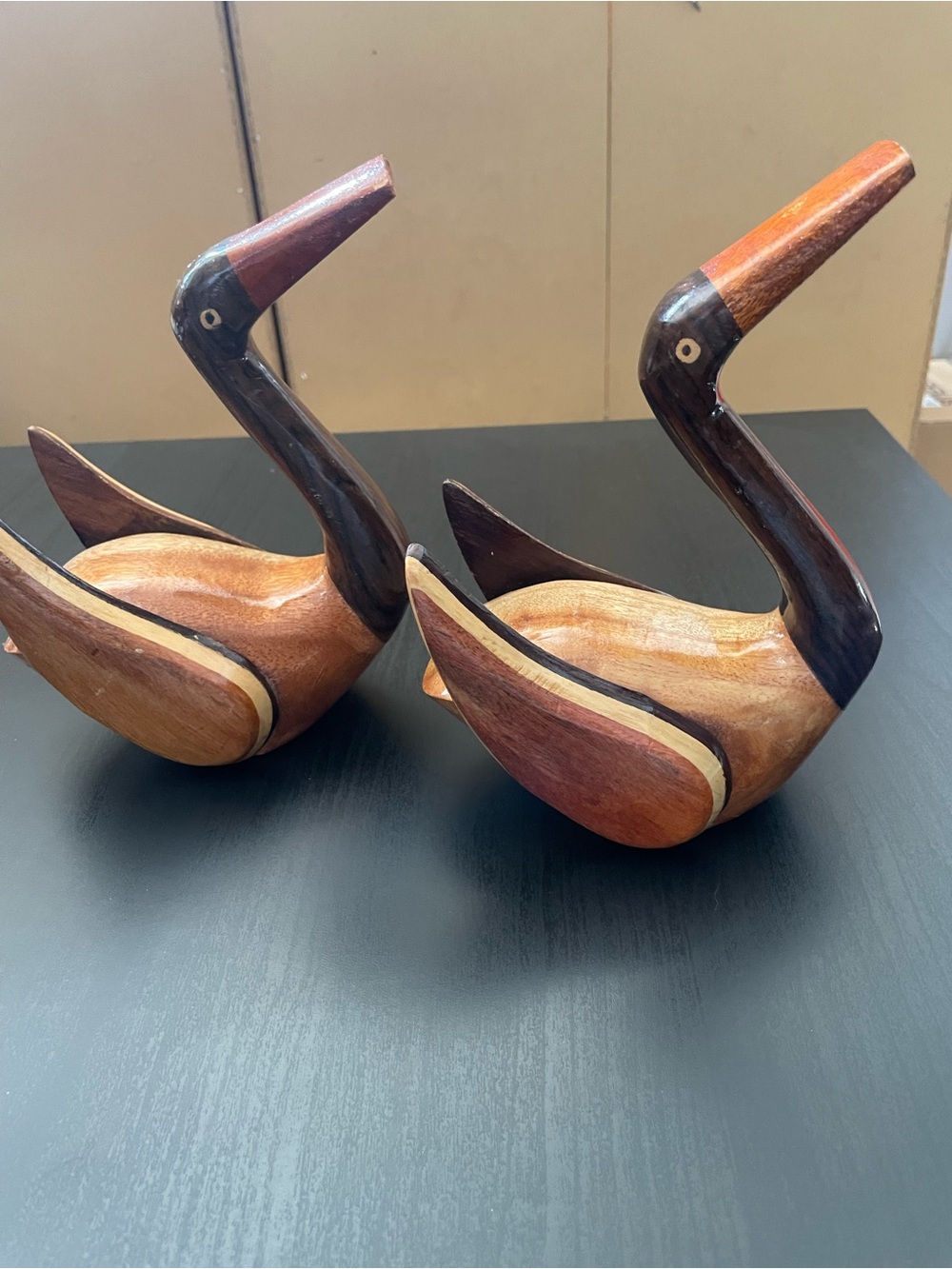 Handcrafted Wooden Swan Décor Pair - Brown & Black